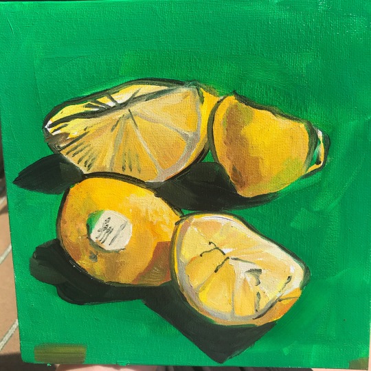 clowncarpool:Yellow fruit studies from the past couple days 8x8”oil on canvas panel 