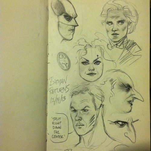 Movie night sketching: Batman Returns. I’ve already done a sketch night for ‘Returns’, but dammit, I