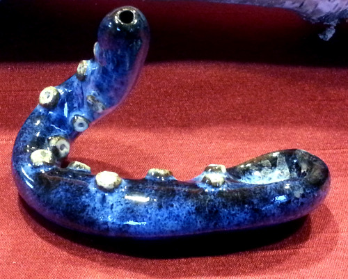 tentacle Pipe 4 inch, ceramic, handmade, speckled light and dark blue glaze $39 at The Spicy Potter&