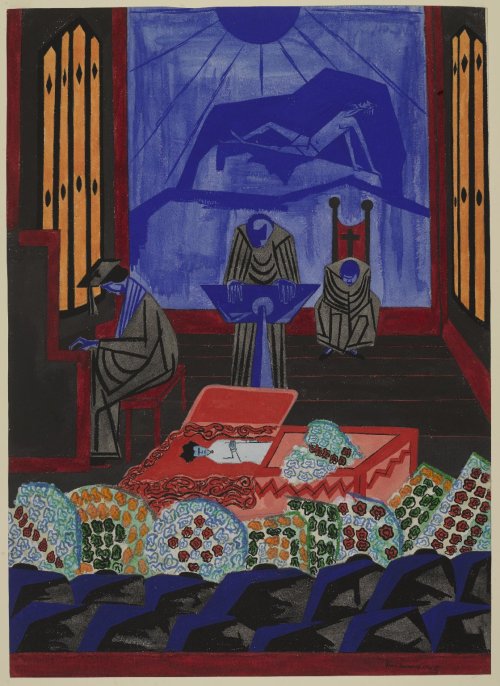 Funeral Sermon, Jacob Lawrence, 1946, Brooklyn Museum: American ArtSize: Sheet: 29 3/8 x 21 1/8 in. 