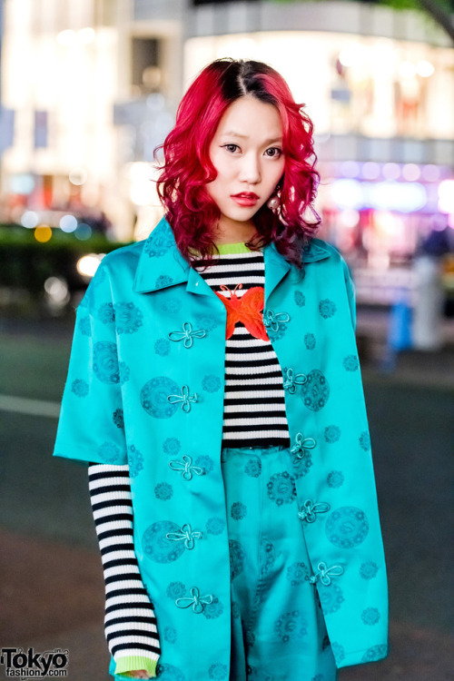 Natsuko and Sunny Taiyou on the street in Harajuku wearing colorful styles with items by Little Sunn
