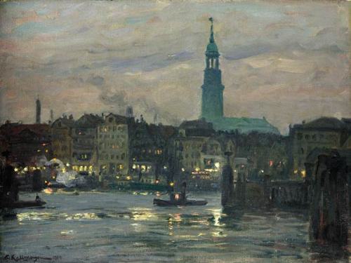 Friedrich Kallmorgen (1856-1924) - Putting on the Lights. 1904. Oil on canvas.