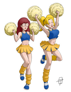 callmepo:Cute color commission for Dan Shive of cheerleaders Daria and Brittany.  &lt; |D’‘‘‘