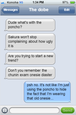 textingninjasofkonoha:  Everyone questions Sasuke’s fashions choices