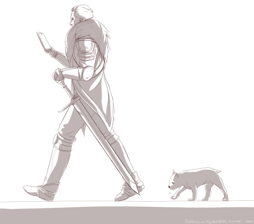 falsesecuritysketches:Oh, just Cullen and a puppy Mabari following him around. …. There may be a con