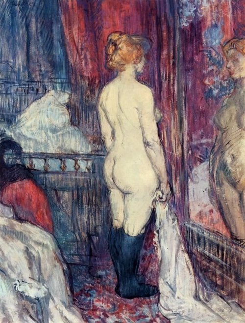 siyahalbatros: Nude Standing before a Mirror / Henri de Toulouse-Lautrec / 1897