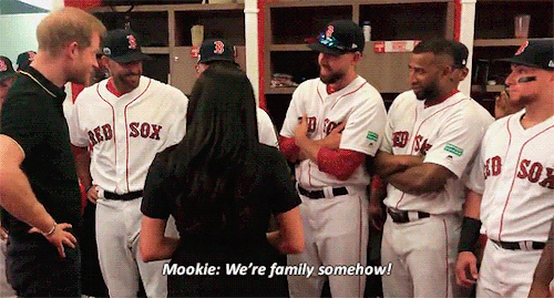 trh-thesussexes:The sweet moment that Red Sox’s player Mookie Betts tells the Duchess of Susse