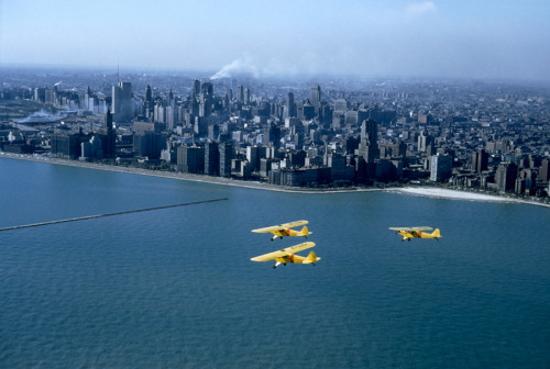 Civil defense planes patrol Chicago in case of atomic attack, May 1956.Photograph by Jack Fletcher, 