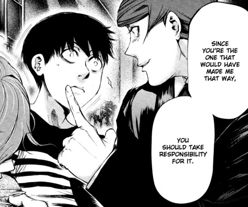 chinchillalace:  What I find most heartbreaking about Tokyo Ghoul’s ‘ending’ (for now at least) is that two of our most amoral characters basically learned how to love make any argument you want, but Tsukiyama actually grew to care about Kaneki.