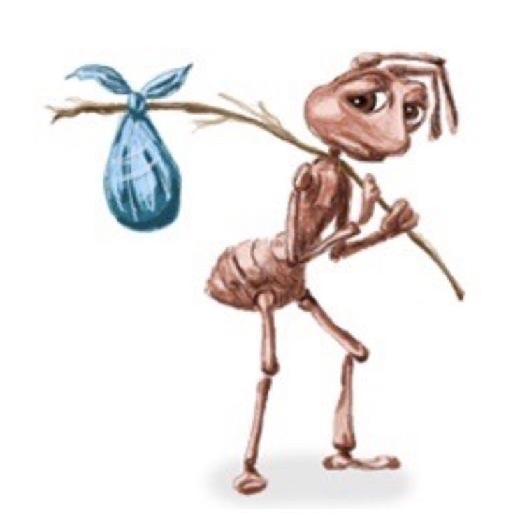 sad ant with bindle