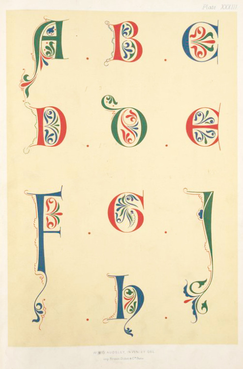 George Ashdown Audsley, Twelth century alphabet of initial letters, 1882. Polychromatic decoration a