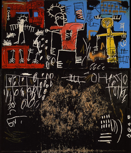a-bxthinghunter: artist-basquiat: Black Tar and Feathers, 1982, Jean-Michel Basquiat Medium: acrylic
