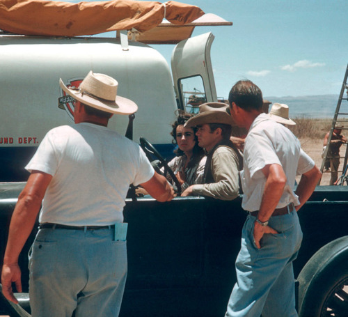  James Dean and Elizabeth Taylor photographed on the set of Giant, 1955. 