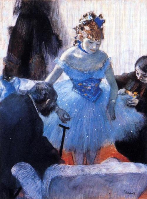 my-water-lilies:Dancer’s dressing room, Edgar Degas.