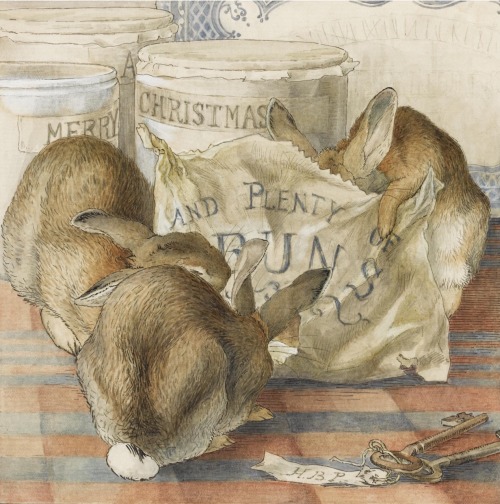 oldchildrensbooks:  Three rabbits eating plenty of buns Artist : Beatrix Potter