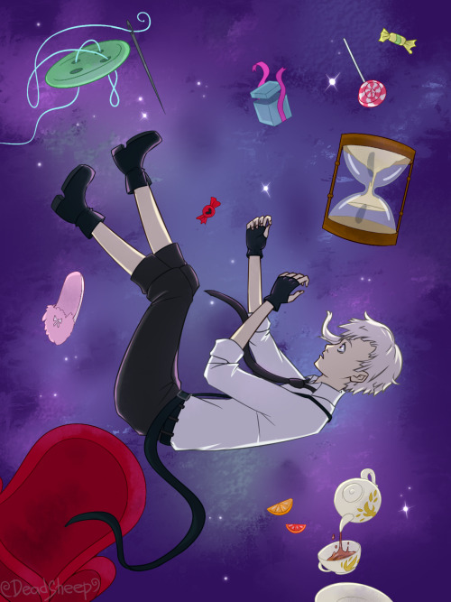 Illustration to our “Atsushi in Wonderland” AU BSD fan fiction.  (It exists only in russ