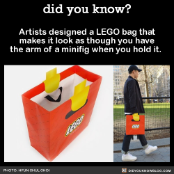 did-you-kno:  Artists designed a LEGO bag that makes it look as though you have the arm of a minifig when you hold it.   Source