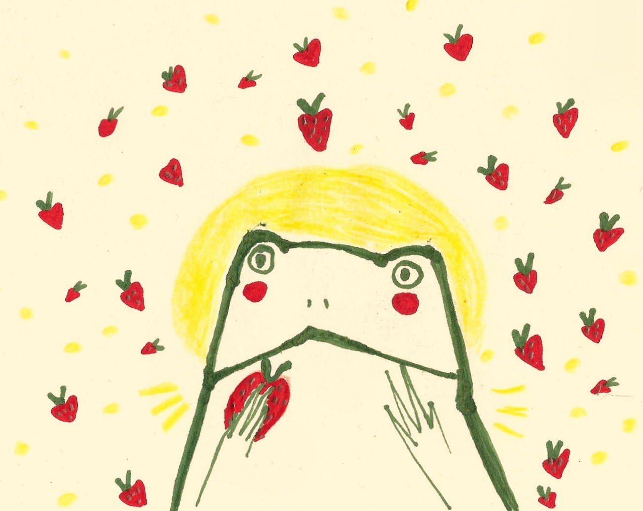 twoheadedangel: saint froggy tries strawberries