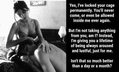 mrs-edge-says:mrs-edge-says:Mrs Edge says that every single day is Male Chastity Day.…More captions at:http://Mrs-Edge-Says.tumblr.comMrs Edge says that she loves that I’m aroused for her every day.  She has a point. 😍😍🔐