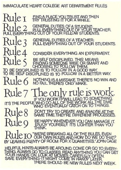 explore-blog:  For John Cage&rsquo;s birthday, 10 timeless rules for learning and life, created by Sister Corita Kent and popularized by Cage. 