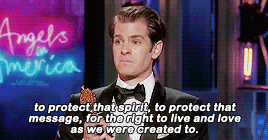 putawaythefairytales: Andrew Garfield accepting the 2018 Tony Award for Best Leading Actor in a Play for his performance as Prior Walter in Angels in America