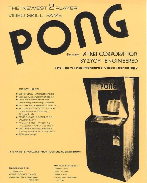 Atari Video Game Pong, Poster for the original release of the arcade game in 1972. This was the firs
