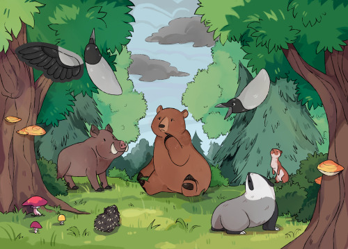 Some illustrations for my diploma project - a russian folktale book about how animals got their tail