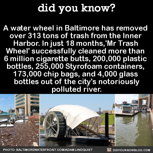 did-you-kno: A water wheel in Baltimore has removed over 313 tons of trash from the Inner Harbor. In