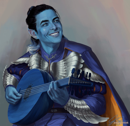 jessmightwork:Dorian Storm from Critical Role, the best blue bard boy that ever lived. I will miss h