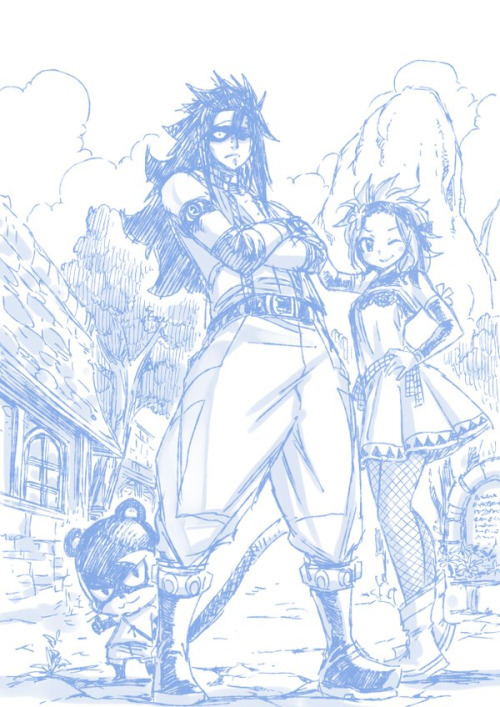 brigtter: Graffiti → Gajeel Redfox, Lily and Levy McGarden {x} | Artist: Hiro Mashima. | Offici