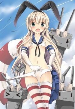 abaslev:  anthropomorphization kantai collection pantsu panty pull shimakaze (kancolle) thighhighs torn clothes underboob | yande.re