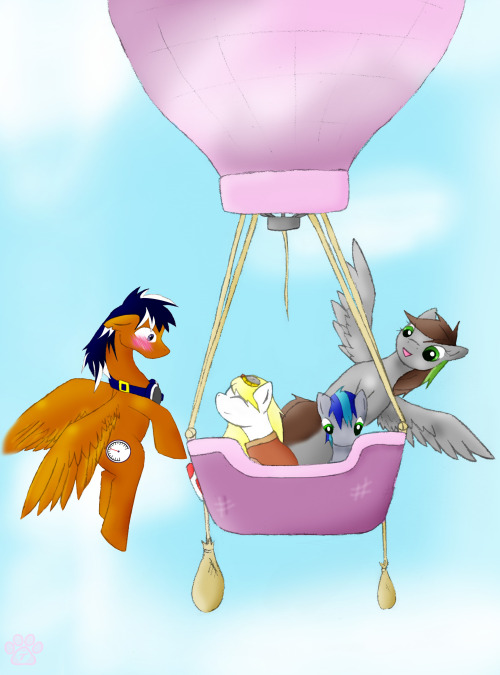 floating-merrily:  Smitty http://minecraft-applejack.tumblr.com/ Jetn http://jetn.tumblr.com/ SpeedRacer http://speed-racer-the-pegasus.tumblr.com/ A nice relaxing air balloon ride~  Woh.. we are really high up.. Suddenly i just remembered why i have