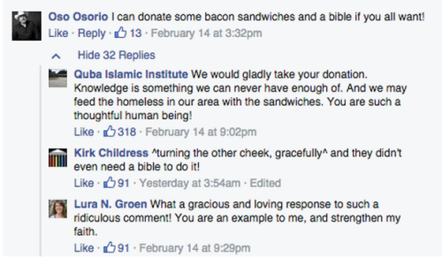 lovemeena:After a mosque was burned down by an arson, this is how they respond to haters. 