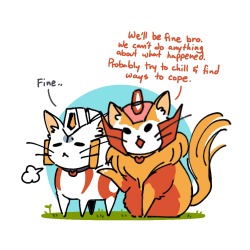 jenn-oddballpunk:  coralus:  I try to move on from everything  @coralus A small ball of yarn rolls past Drift and Rodimis. While the two are distracted with the decoy, a large cat pounces on the two of them. Megatron checked as the two mewling kitten