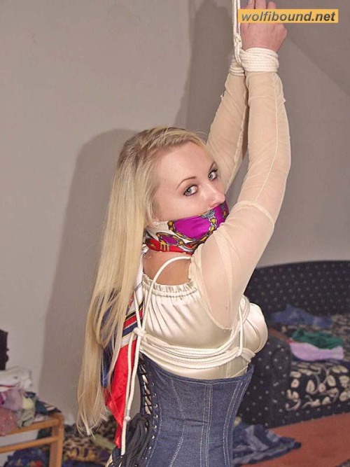 graybandanna:  Strung up with scarf gags 
