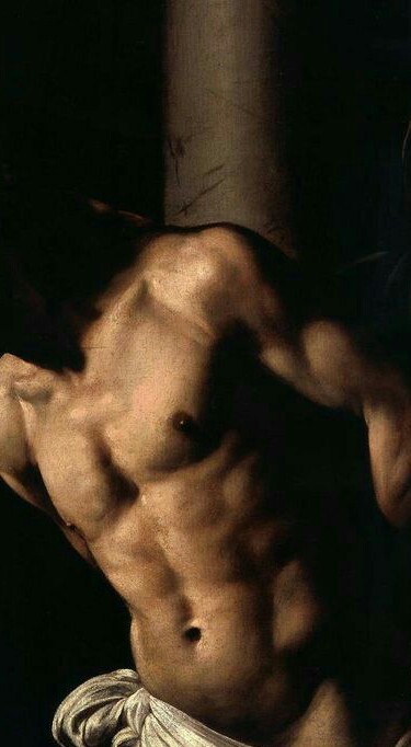 Caravaggio - Christ at the Column (c. 1607). Detail.