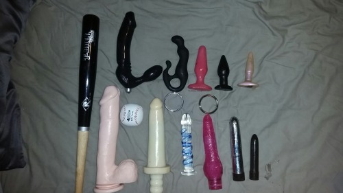 The gf &amp; my current collection. She reviled to me the other day she week use any size dildo 