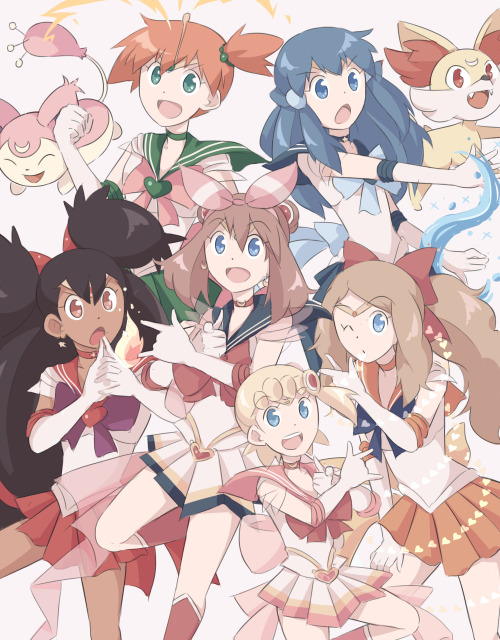 kasuria:  Sailor Moon/Pokemon crossover! I wanted to include Drew as Tuxedo Mask but he didn’t end up fitting ;v; He’s there in spirit. 