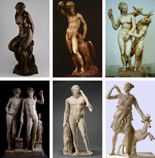 mysirencall:  Mythology -> Greek Mythology -> Sculptures of figures from Greek Mythology  1. Andromeda (x), 2. Ganymede (x), 3. Aphrodite (x), 4. Castor and Pollux (x), 5. Hercules (x), 6. Artemis (x), 7. Athena (x), 8. Terpsichore (x), 9. Hermes