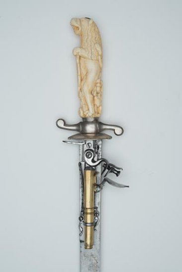 German hunting sword with flintlock pistol with carved ivory hilt, 18th centuryfrom The State Histor