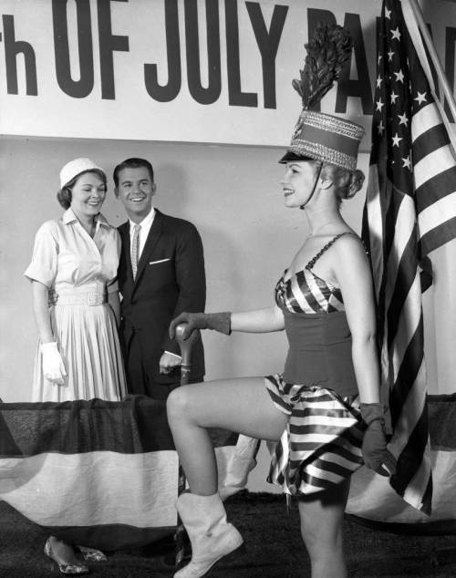 Dick Clark and wife Barbara celebrate the 4th of July on “American Bandstand”, in 1