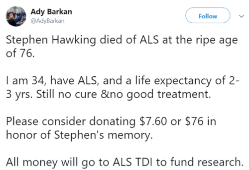 ALS Research To Honor Stephen Hawking