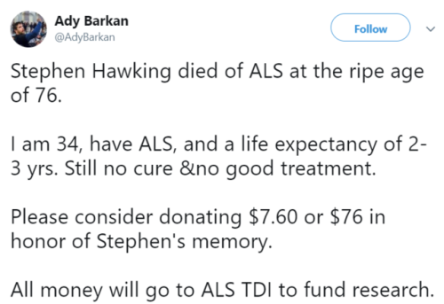 thejusticethatissocial:ALS Research to Honor Stephen HawkingStephen Hawking advanced our understandi