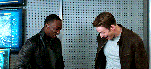 marveledits:Chris Evans and Anthony Mackie at the behind the scene of Captain America: Civil War