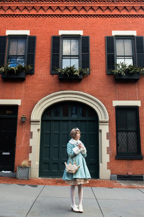 victorianme:  Dumbo, Brooklyn with my dear friend Xin Lolita Photography Roman Sweet Secret continues to be one of my all-time favorites ;w; I have this print in high waist JSK and OP; still searching for the other JSK cut! Dress, headbow and shoes: Baby