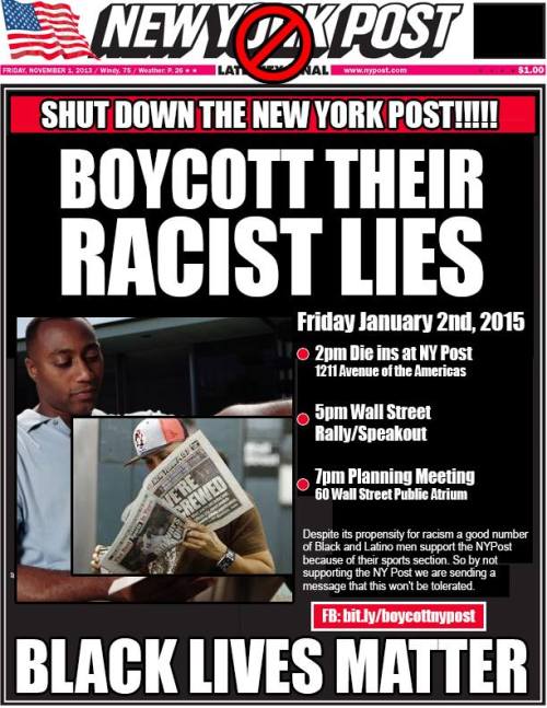 dynastylnoire:  fergusonresponse:  NEW YORK CITY FRI JAN 2nd - 2:00 PM 1211 Avenue of the AmericasNY POST/FOX NEWS Die-in & Shutdown  booooooooooooooooooooooooooooost 