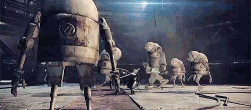 trashsnake:  Nier: Automata (2016) Yoko Taro x Platinum Games x Keiichi Okabe x Akihiko Yoshida    noun, plural automatons, automata  [aw-tom-uh-tuh] 1.a mechanical figure or contrivance constructed to act as if by its ownmotive power; robot. 2.a person