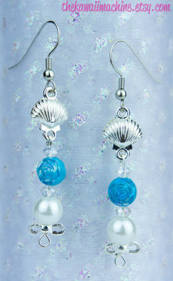 Thekawaiimachine:  Delicate Mermaid Earrings With Glass Pearls, Acrylic Shimmering