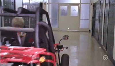 girlsinshowers:  gifs of Bo and Duke ride their buggy though the girls locker room