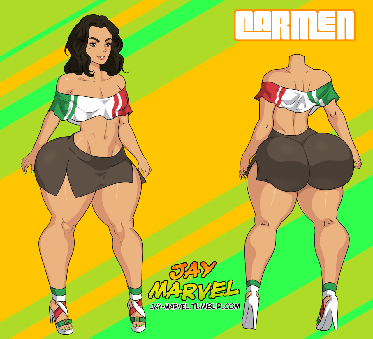 jay-marvel:    Reference sheet for Carmen, that grew into me adding in a couple alternates.